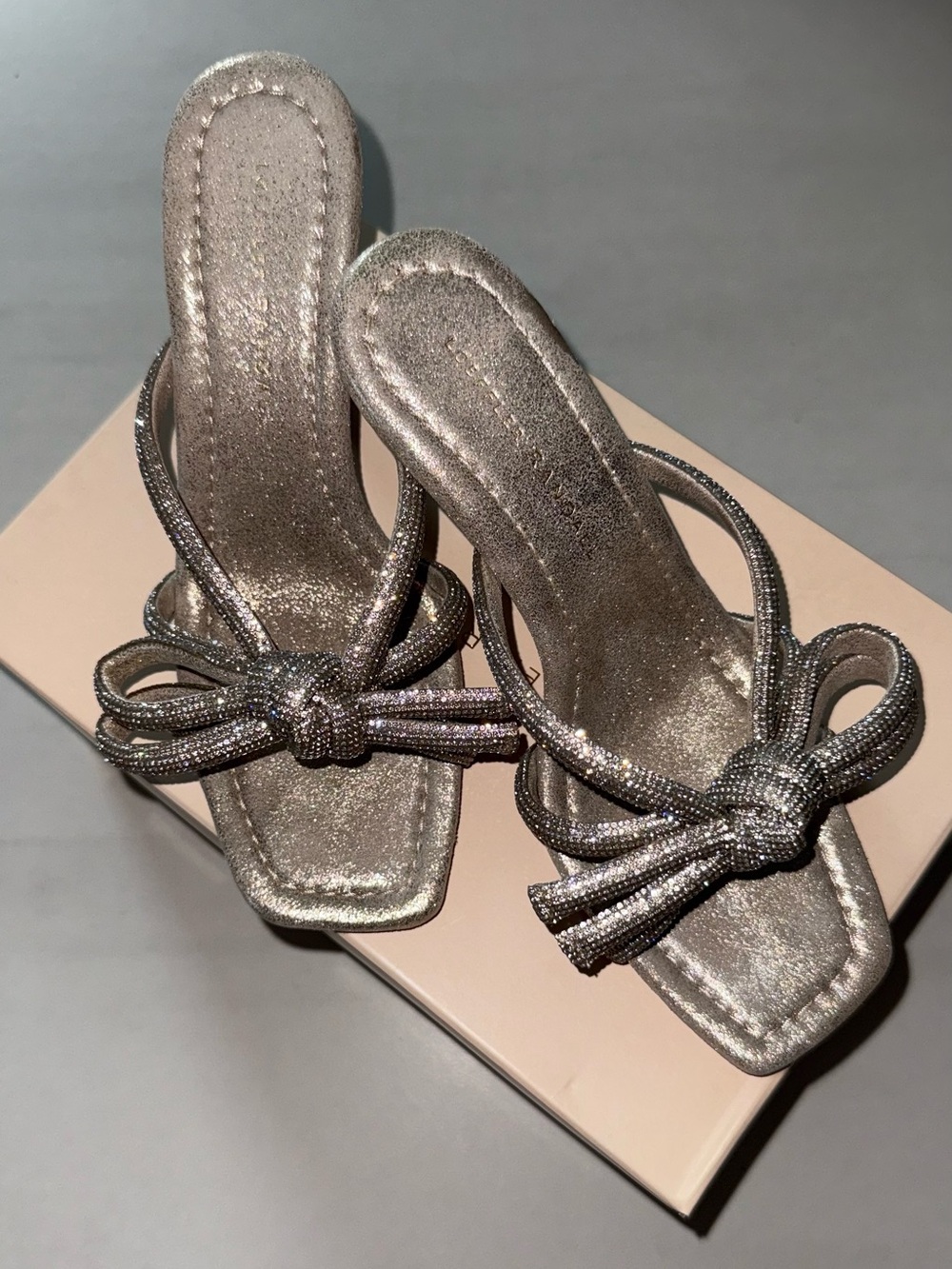Loeffler Randall Metallic Crystal Bow Strap Women's Slide Heels